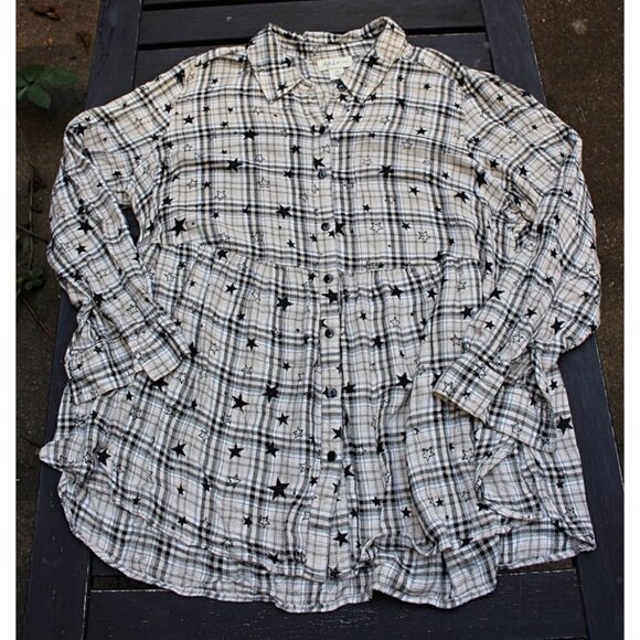 Style and Co - Celestial Plaid (Stars Print) Smock Top - Rayon Flannel, 1X Plus - Picture 4 of 8